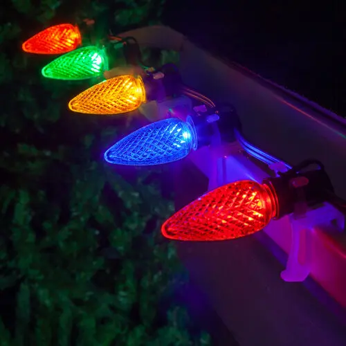 Five-color multi bulbs on a roofline